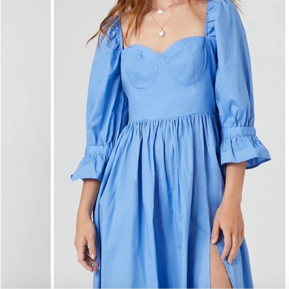 New Forever21 Blue Puff-Sleeve Midi Dress - Picture 2 of 9